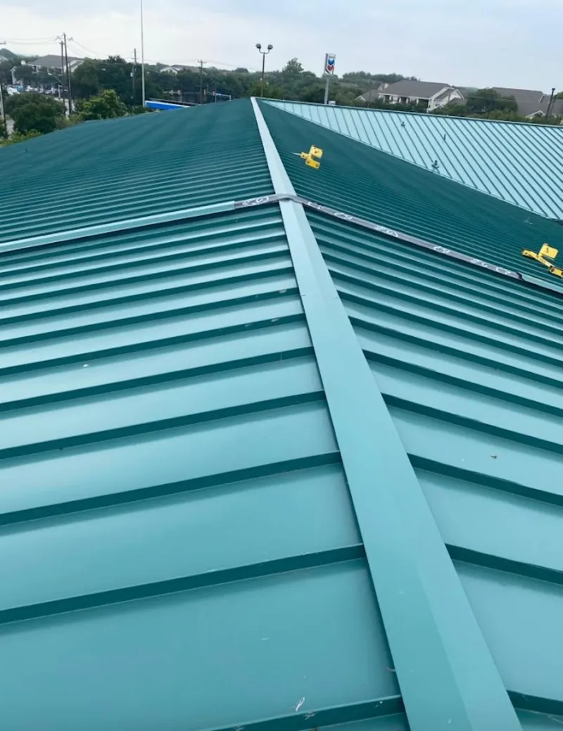 Green commercial metal roof ridge and valley for Metal Roof Repair in Santa Ana